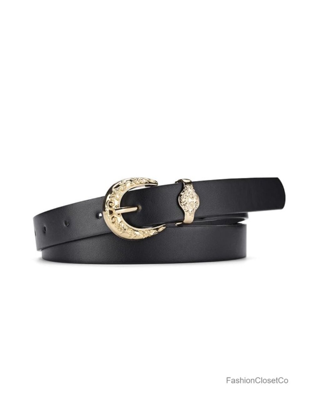 Vintage Western Faux Leather Belt with Gold Buckle Adjustable Waist